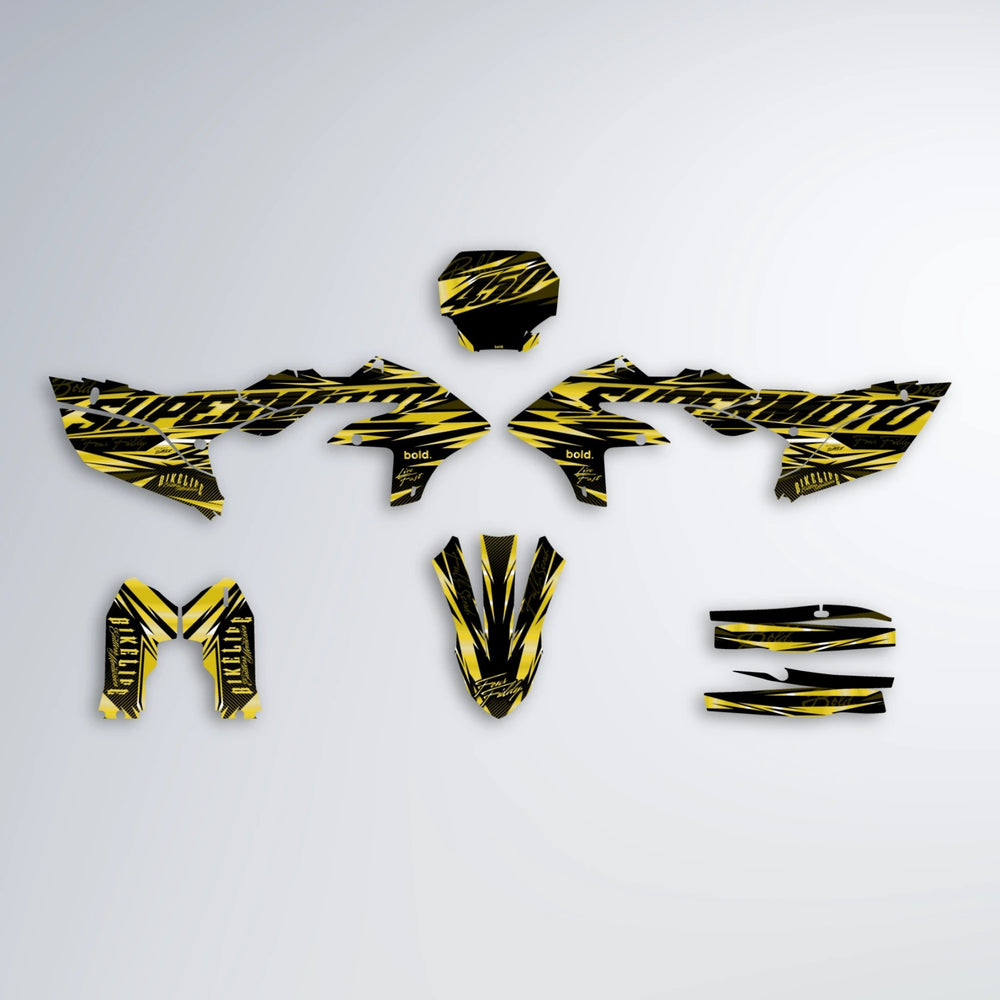 PHANTOM Yamaha YZF MX graphics kit parts layout in Yellow