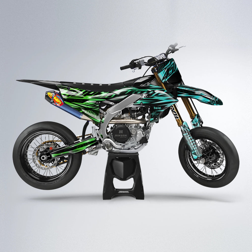 PHANTOM Yamaha YZF SM supermoto graphics kit in Cyan & Green