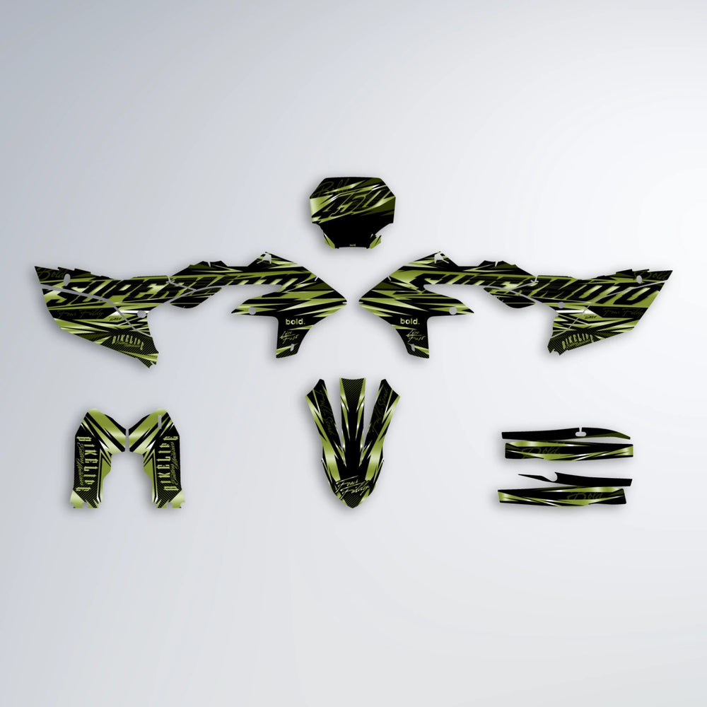 PHANTOM Yamaha YZF SM graphics kit parts layout in Olive