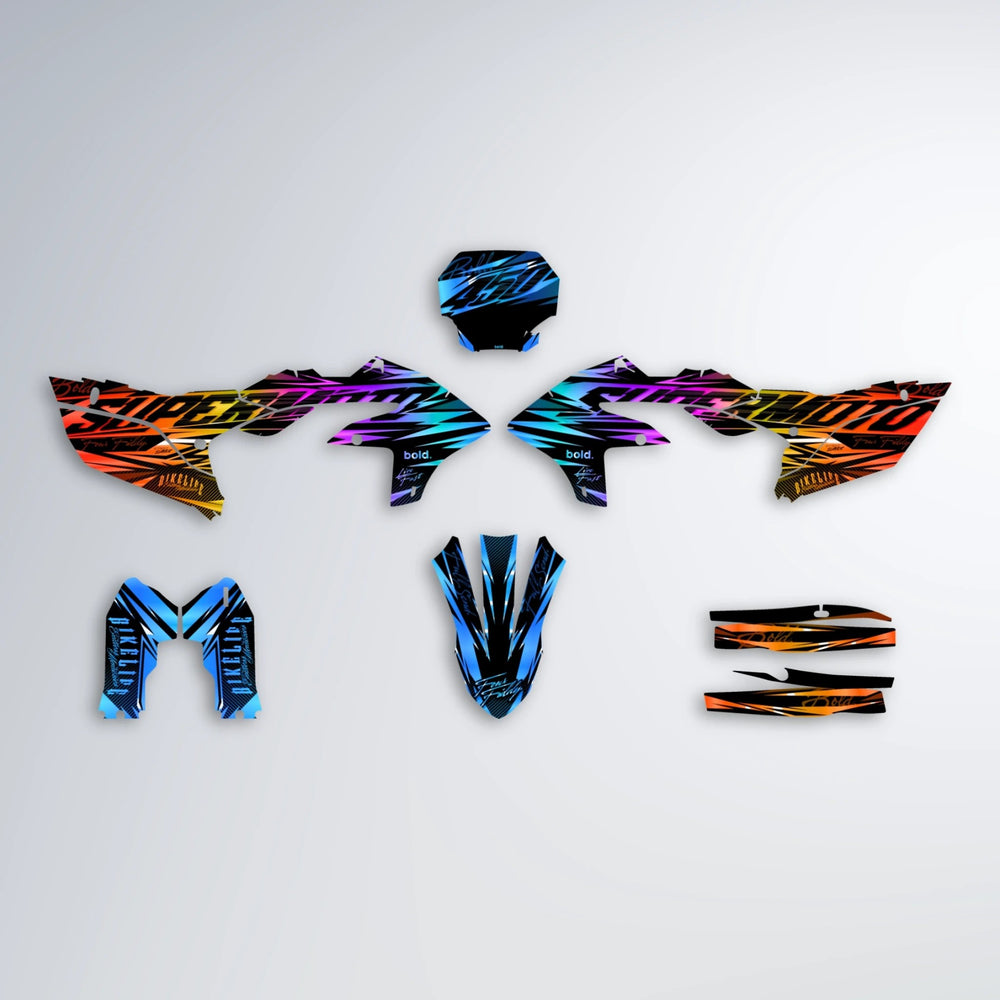 PHANTOM Yamaha YZF SM graphics kit parts layout in Sunset Fade