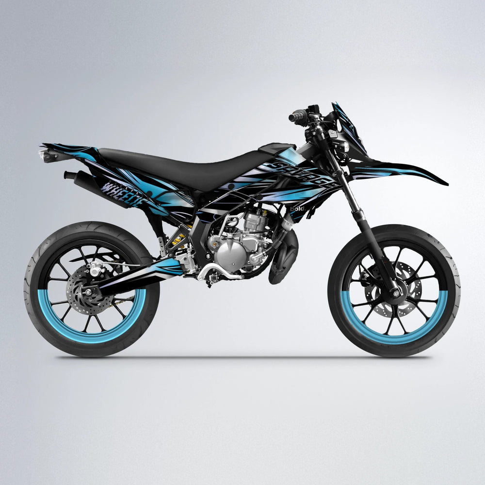 PRESENCE Derbi Senda supermoto graphics kit in Light Blue & White