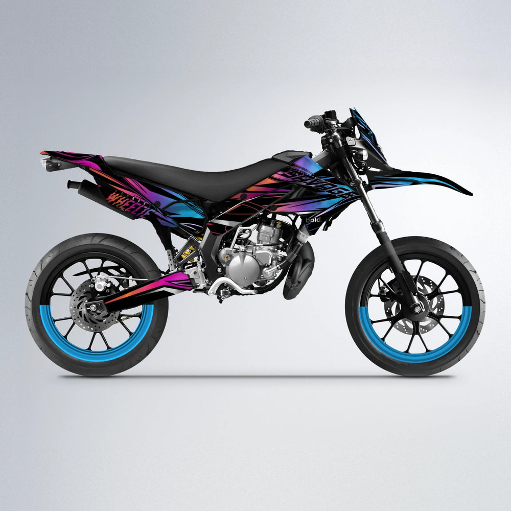 PRESENCE Derbi Senda supermoto graphics kit in Pink & Light Blue