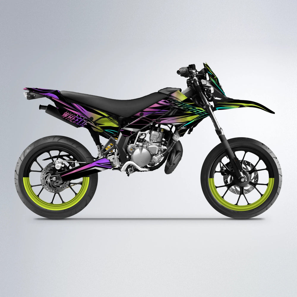 PRESENCE Derbi Senda supermoto graphics kit in Purple & Yellow