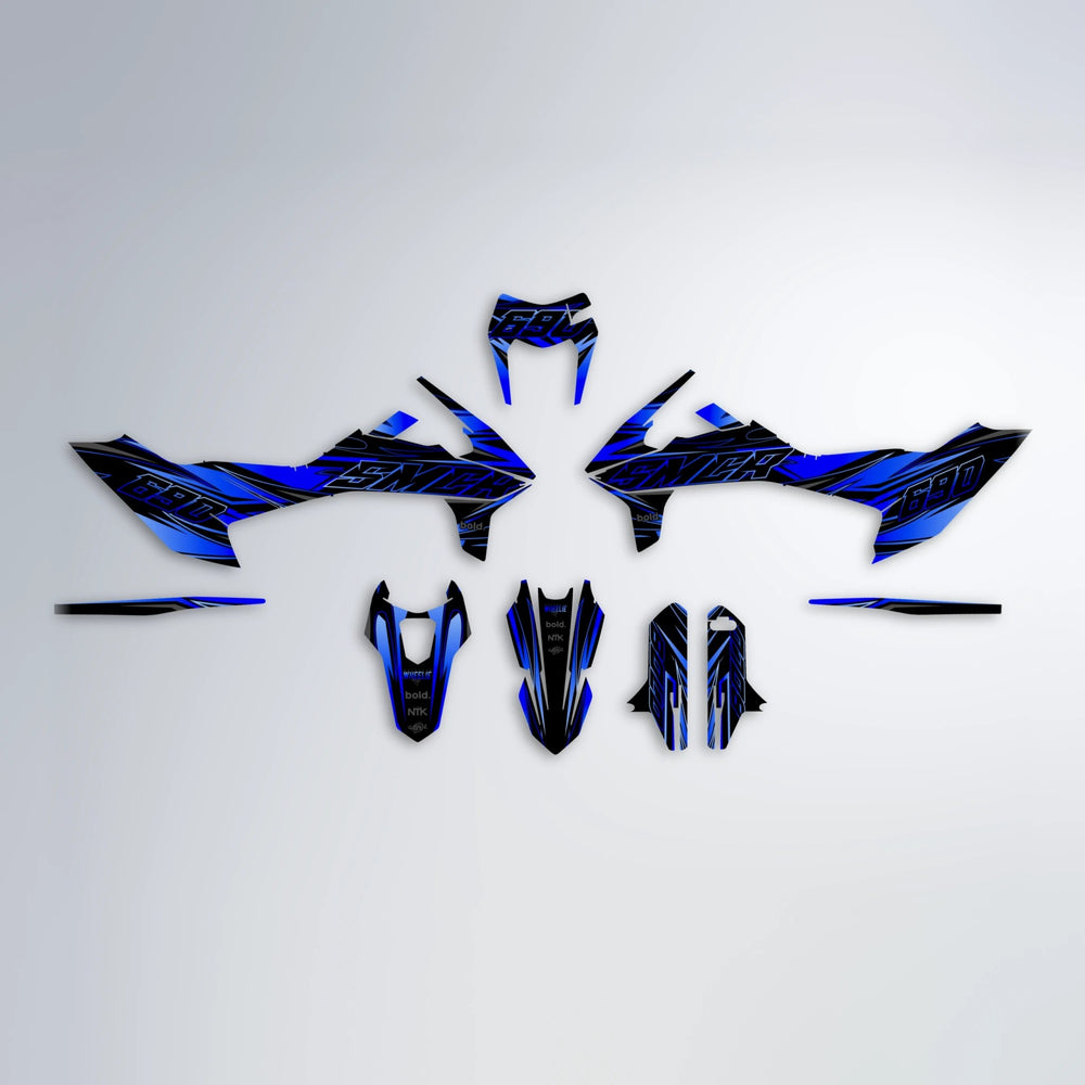 PRESENCE KTM SMC 690 graphics kit parts layout in Blue