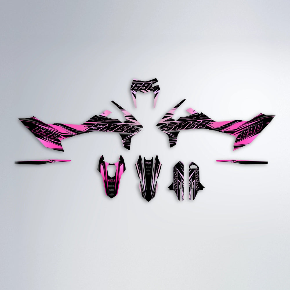 PRESENCE KTM SMC 690 graphics kit parts layout in Flamingo
