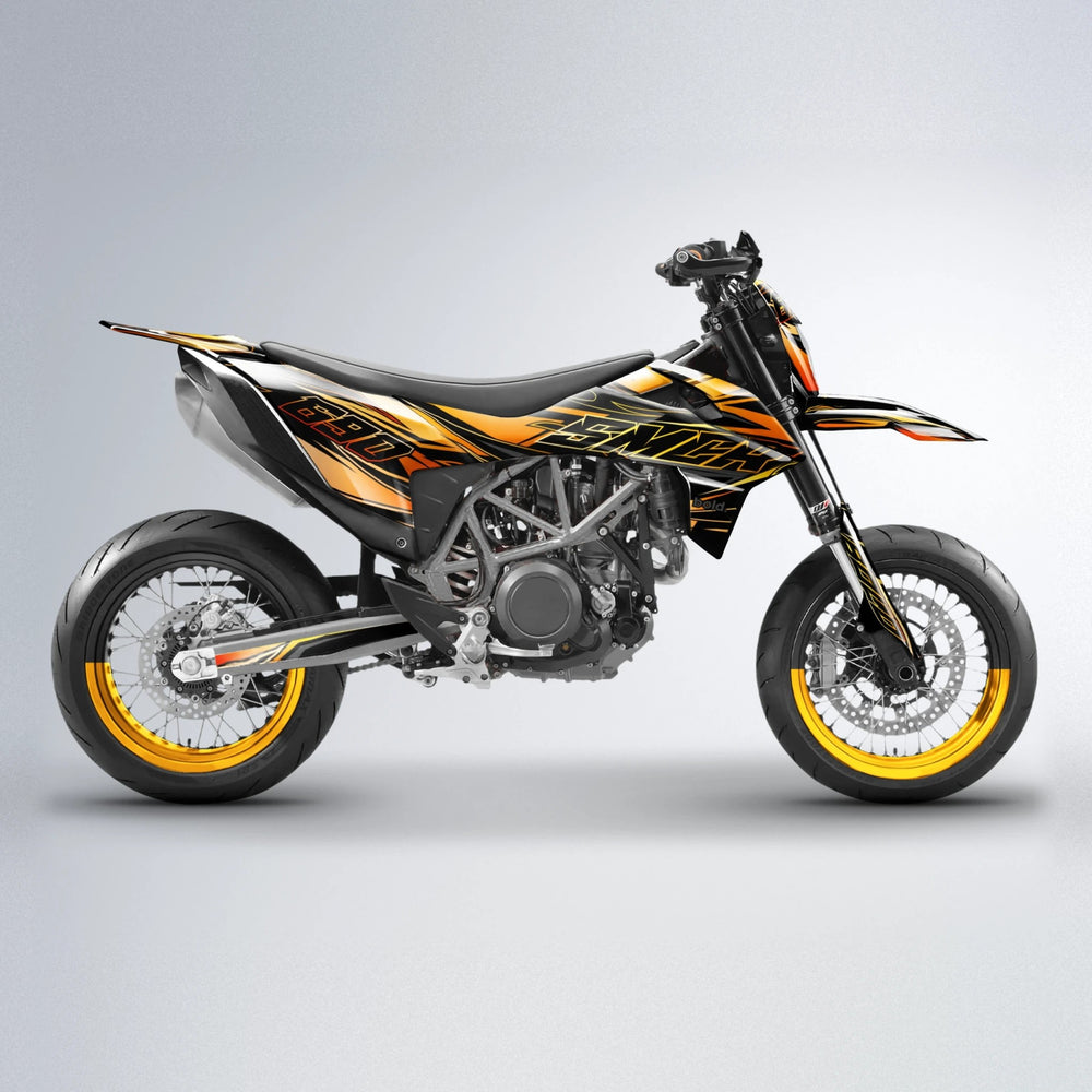 PRESENCE KTM SMC 690 supermoto graphics kit in Orange & Yellow