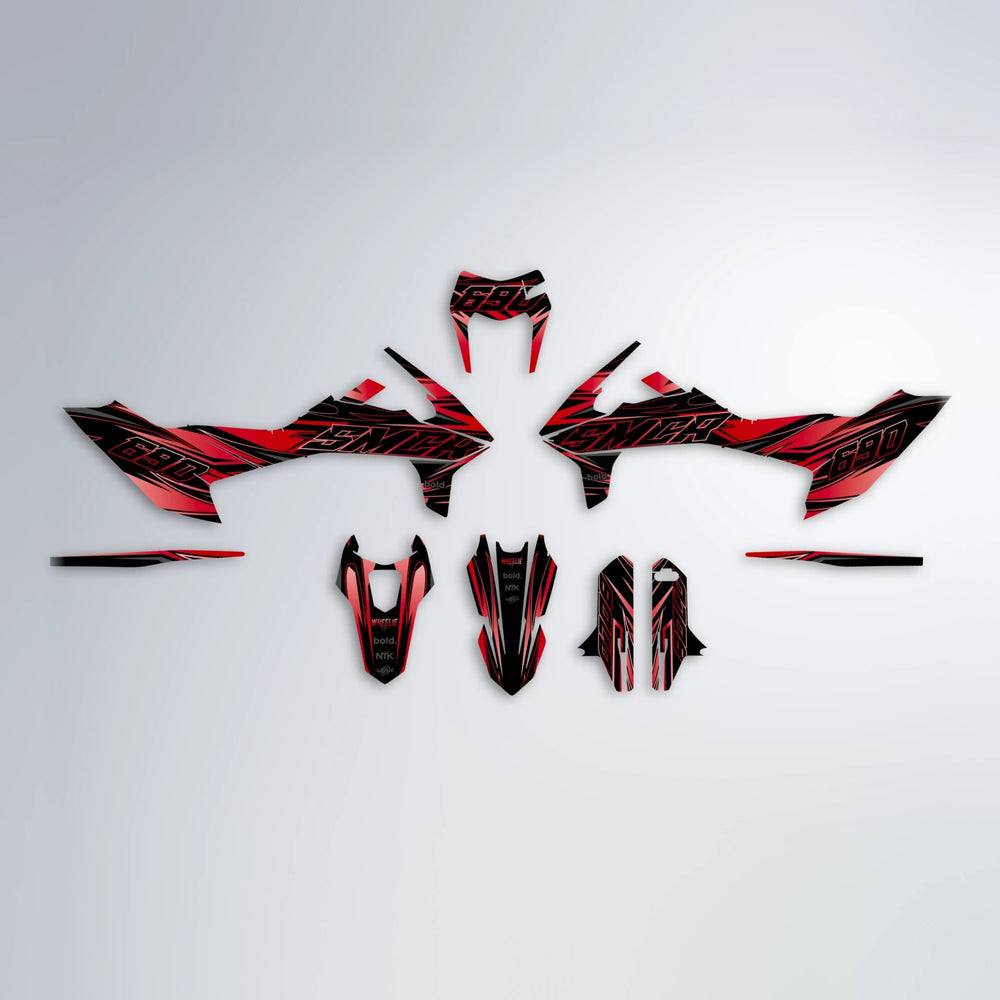 PRESENCE KTM SMC 690 graphics kit parts layout in Red