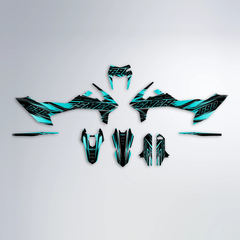 PRESENCE KTM SMC 690 graphics kit parts layout in Teal