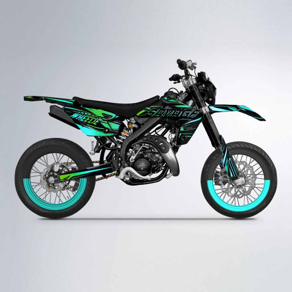 PRESENCE Rieju MRT supermoto graphics kit in Cyan & Green