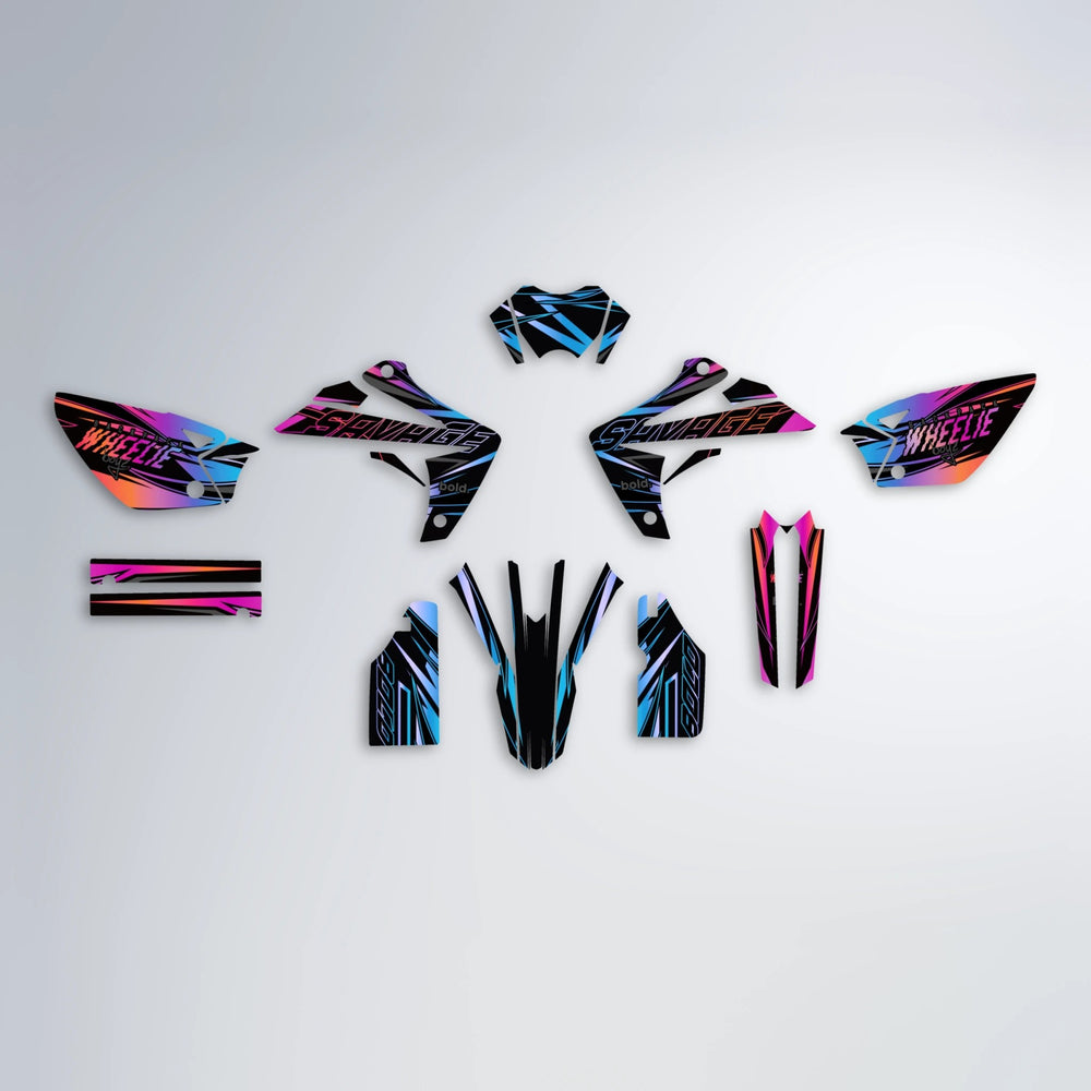 PRESENCE Rieju MRT graphics kit parts layout in Pink & Light Blue