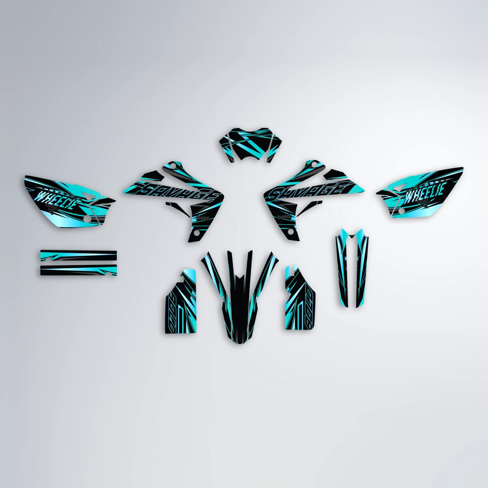 PRESENCE Rieju MRT graphics kit parts layout in Teal