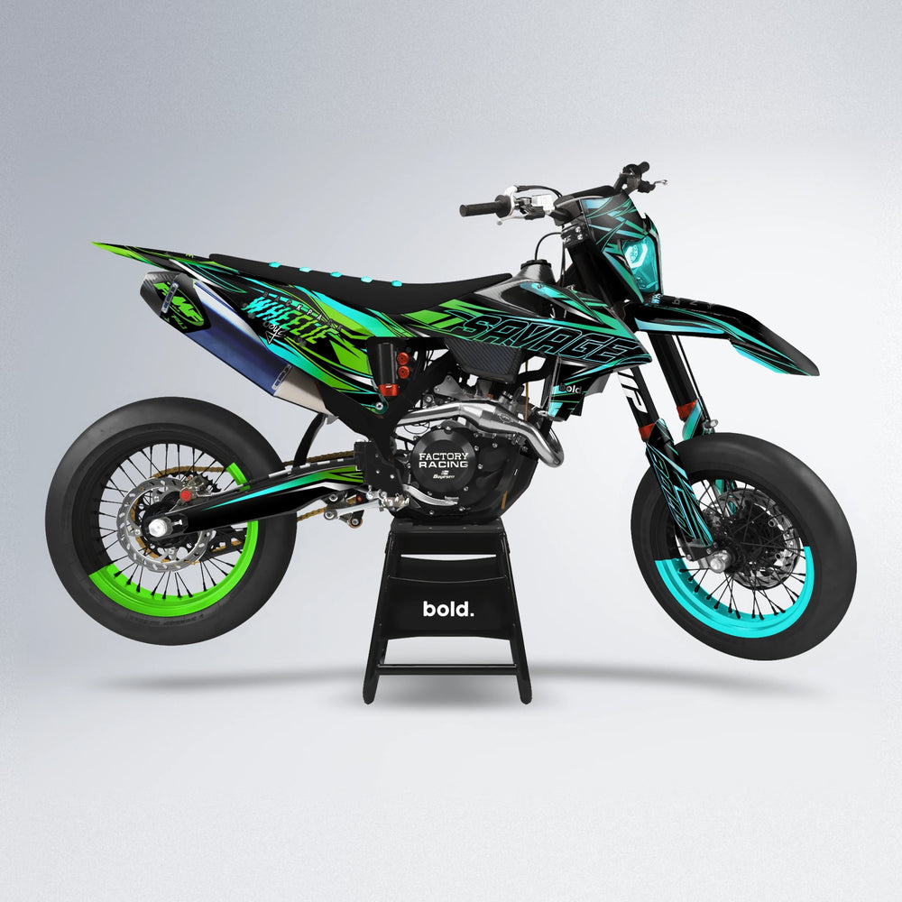 PRESENCE supermoto graphics kit in Cyan & Green