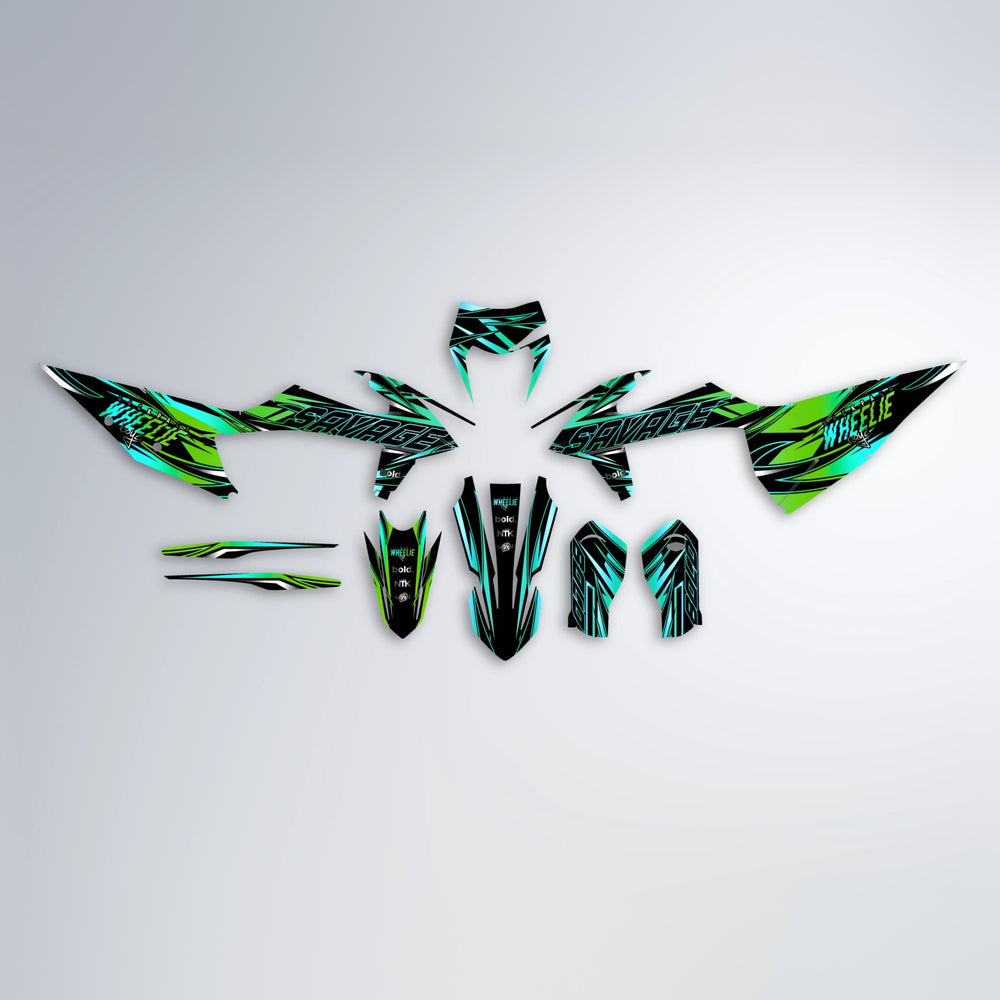 PRESENCE graphics kit parts layout in Cyan & Green