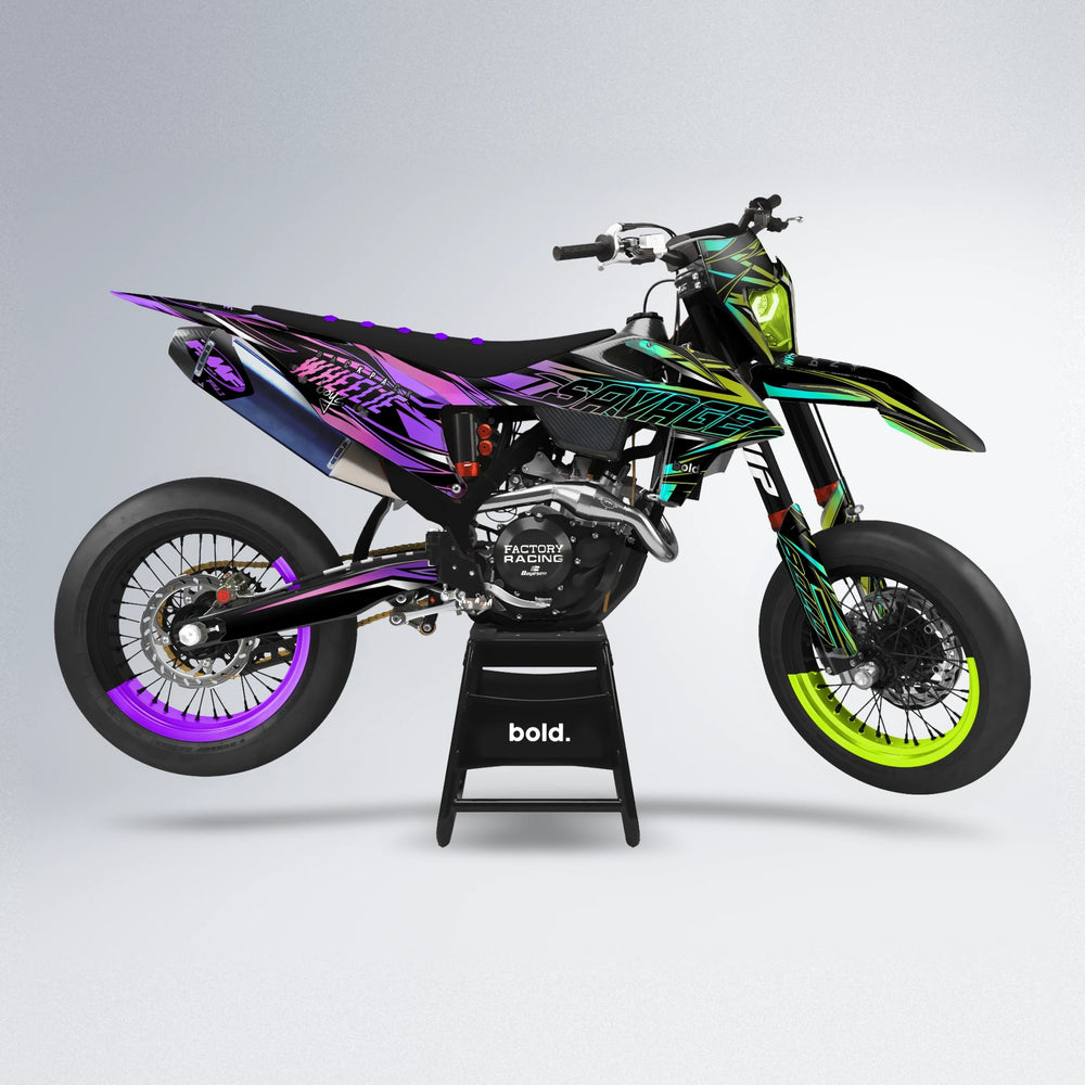 PRESENCE supermoto graphics kit in Purple & Fluo Yellow