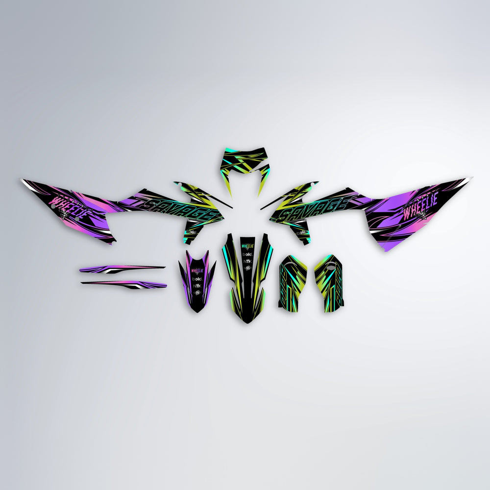 PRESENCE graphics kit parts layout in Purple & Fluo Yellow