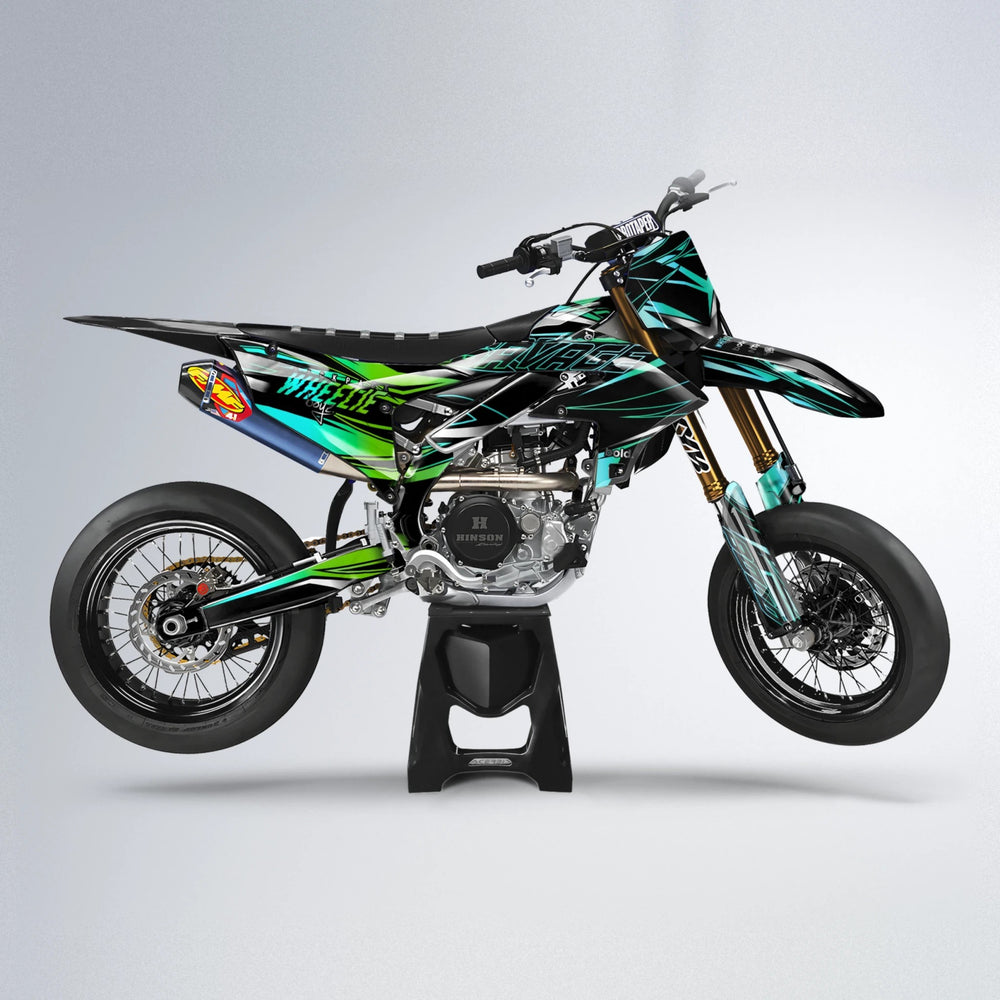 PRESENCE Yamaha YZF SM supermoto graphics kit in Cyan & Green