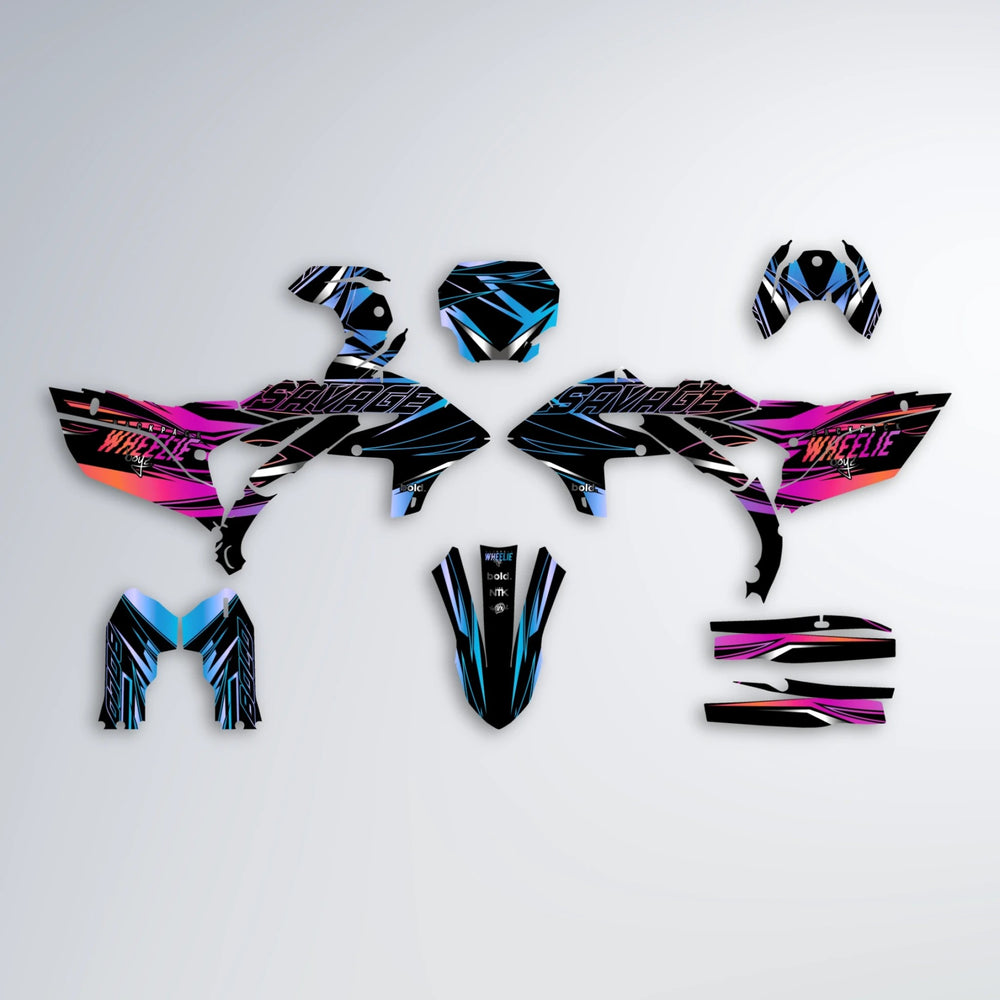 PRESENCE Yamaha YZF SM graphics kit parts layout in Pink & Light Blue