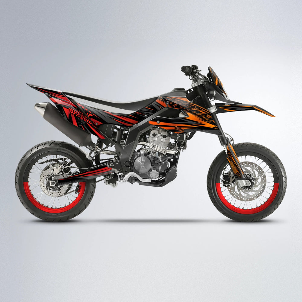 RAGE Aprilia SX 125 supermoto graphics kit in Red & Orange