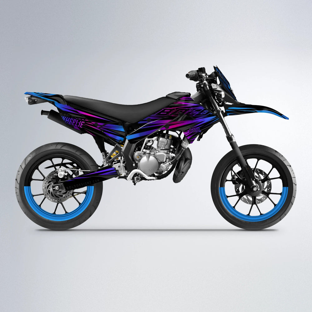 RAGE Derbi Senda supermoto graphics kit in Blue Purple Fade