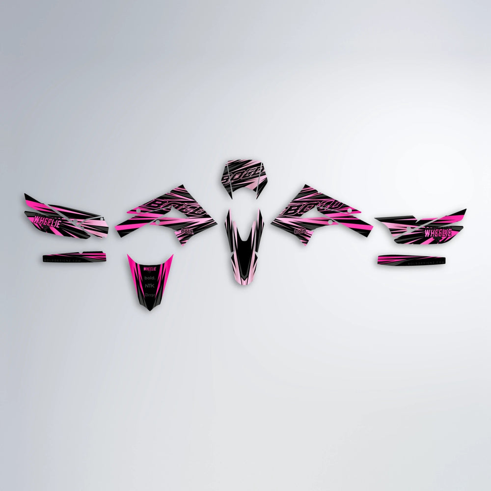 RAGE Derbi Senda graphics kit parts layout in Flamingo