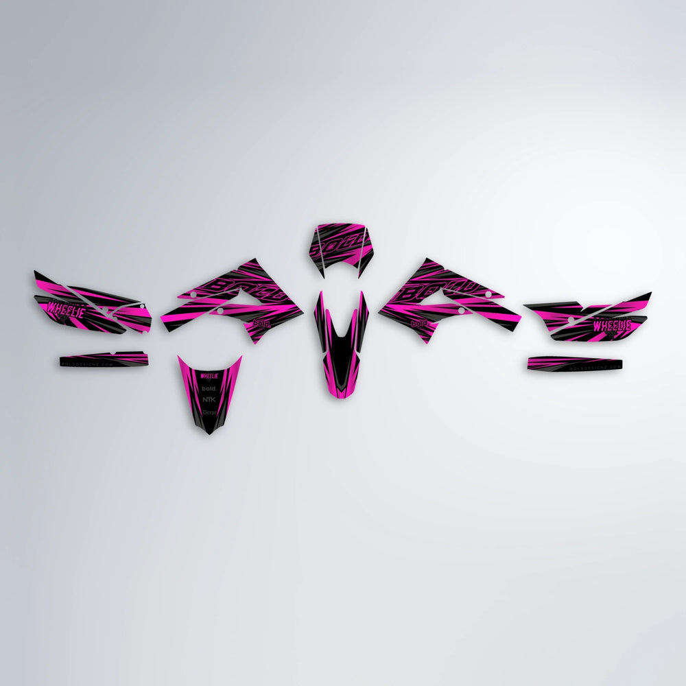 RAGE Derbi Senda graphics kit parts layout in Pink