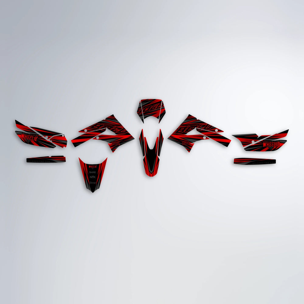 RAGE Derbi Senda graphics kit parts layout in Red