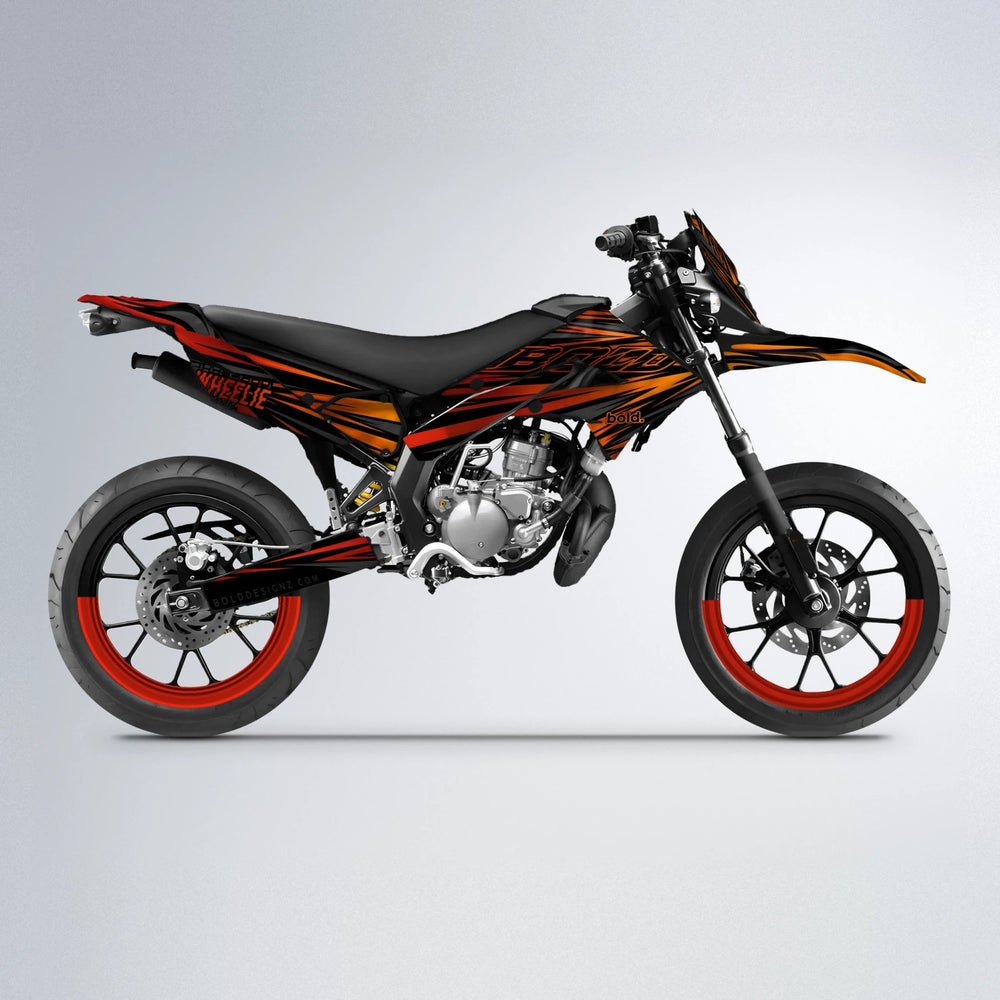 RAGE Derbi Senda supermoto graphics kit in Red & Orange