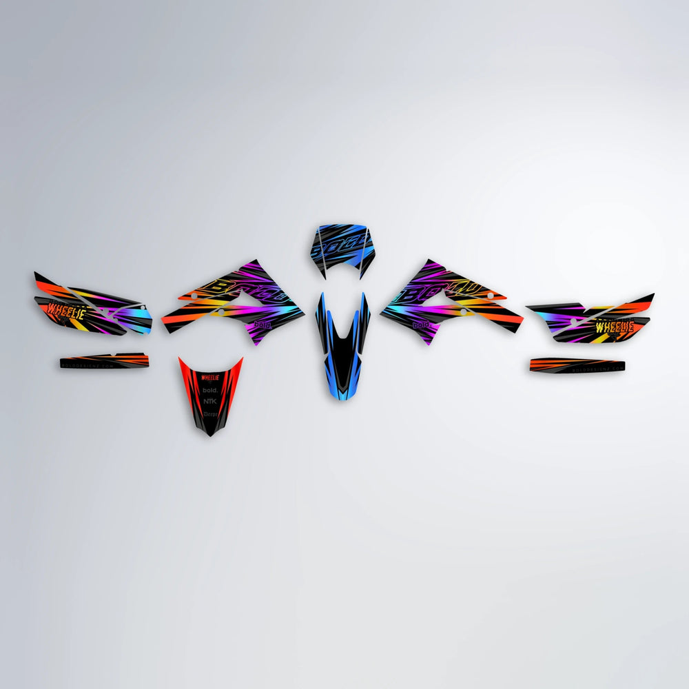 RAGE Derbi Senda graphics kit parts layout in Sunset Fade