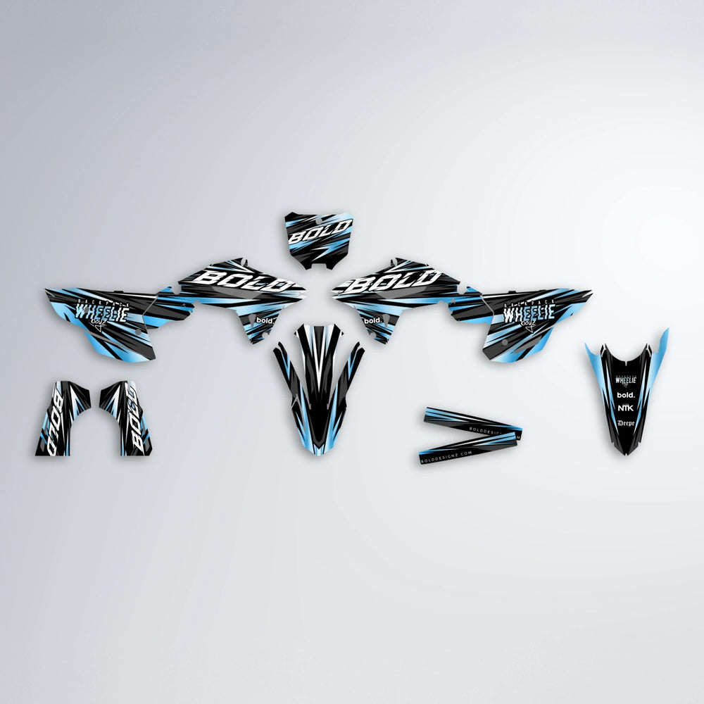 RAGE Honda graphics kit parts layout in Light Blue & White