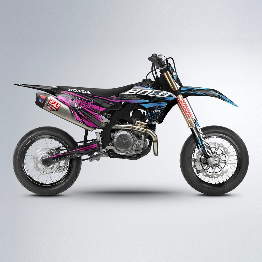 RAGE Honda supermoto graphics kit in Pink & Light Blue