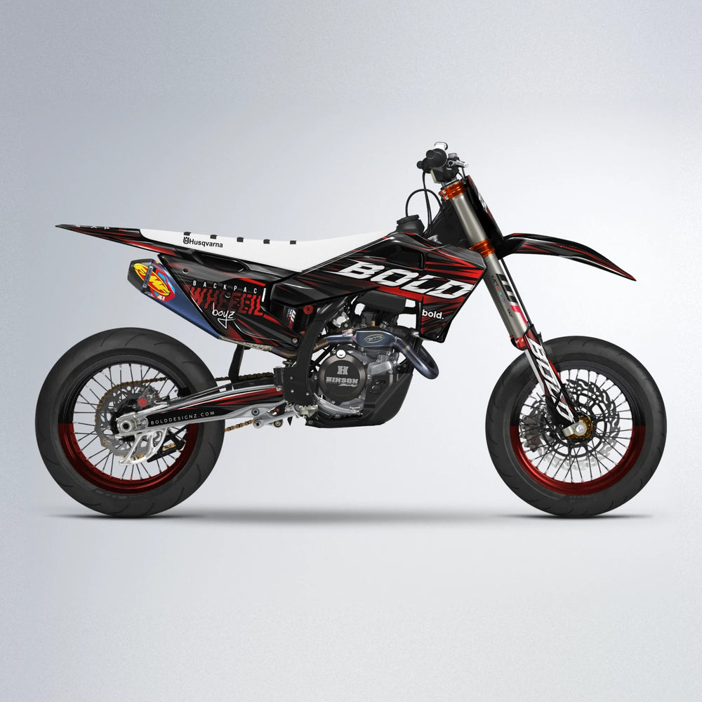 RAGE Husqvarna FE/TE supermoto graphics kit in Black & Red
