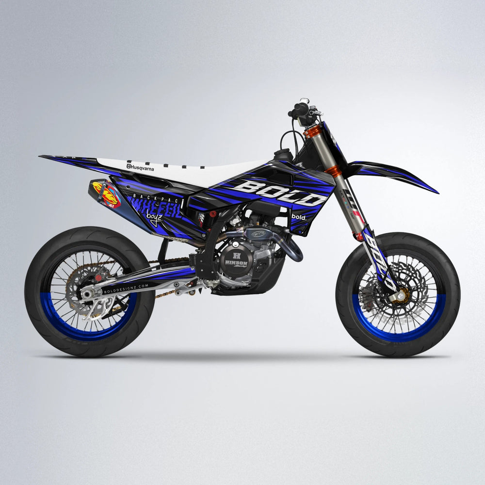 RAGE Husqvarna FE/TE supermoto graphics kit in Blue
