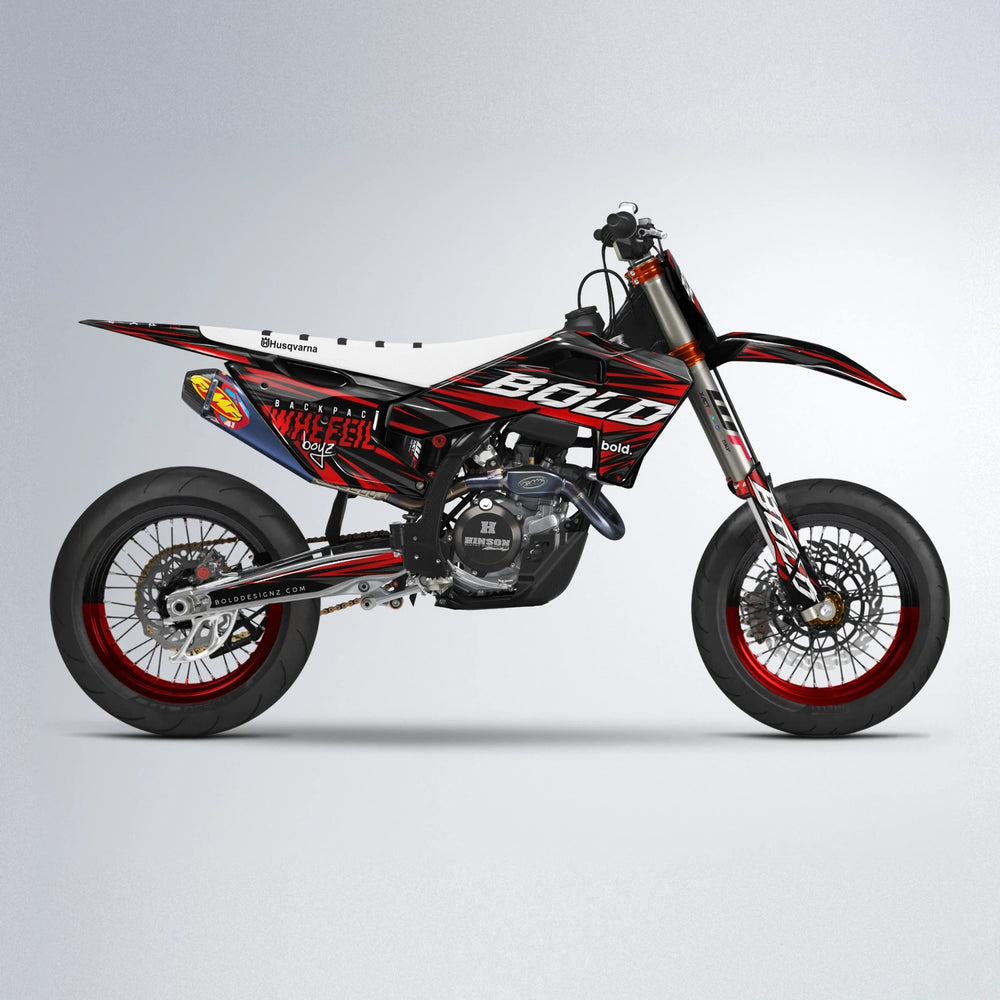 RAGE Husqvarna FE/TE supermoto graphics kit in Custom Colour