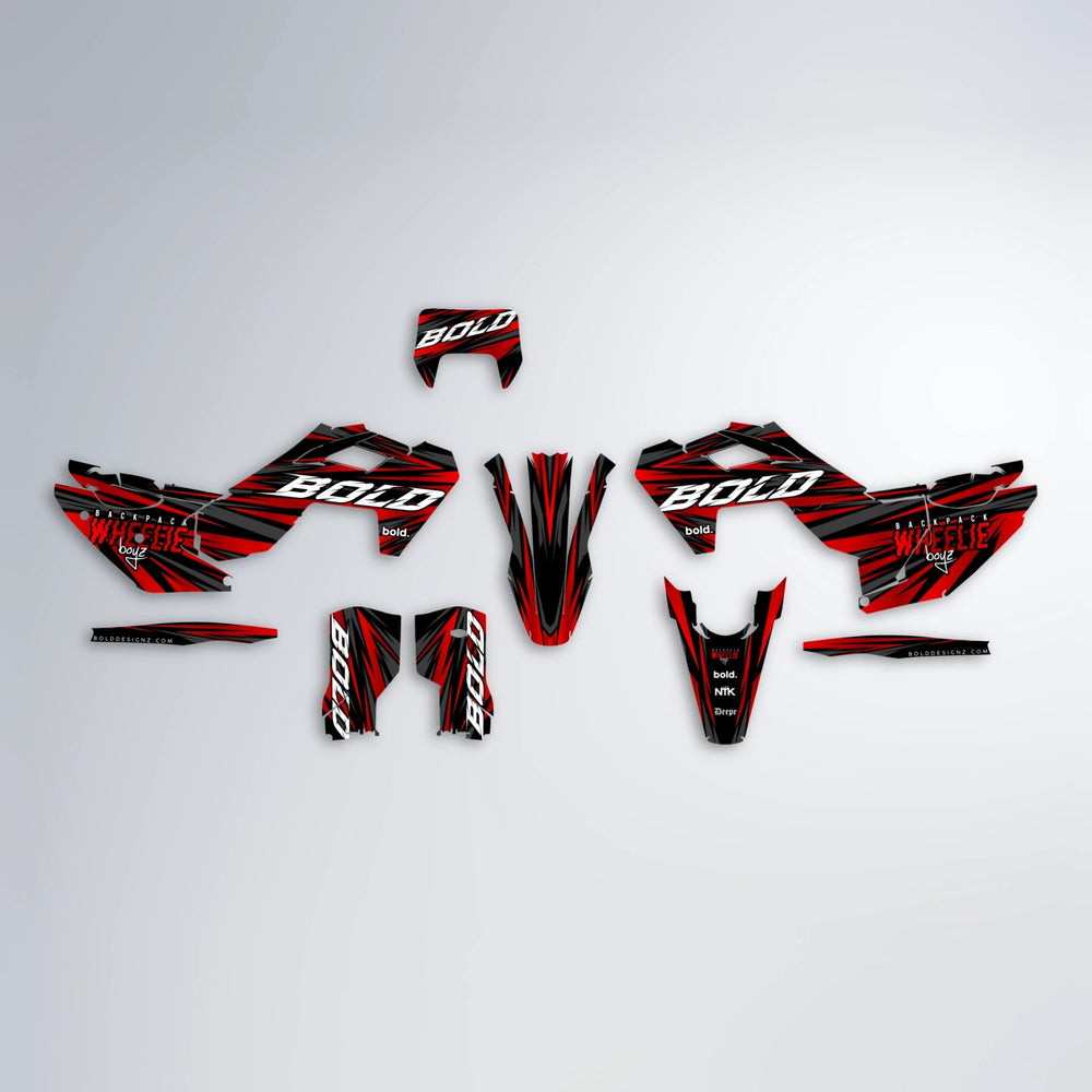 RAGE Husqvarna FE/TE graphics kit parts layout in Custom Colour
