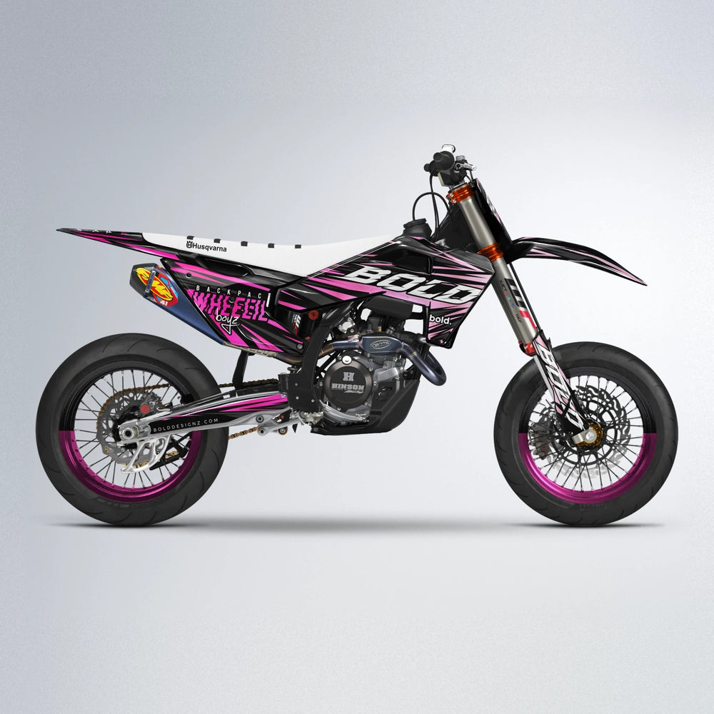 RAGE Husqvarna FE/TE supermoto graphics kit in Flamingo