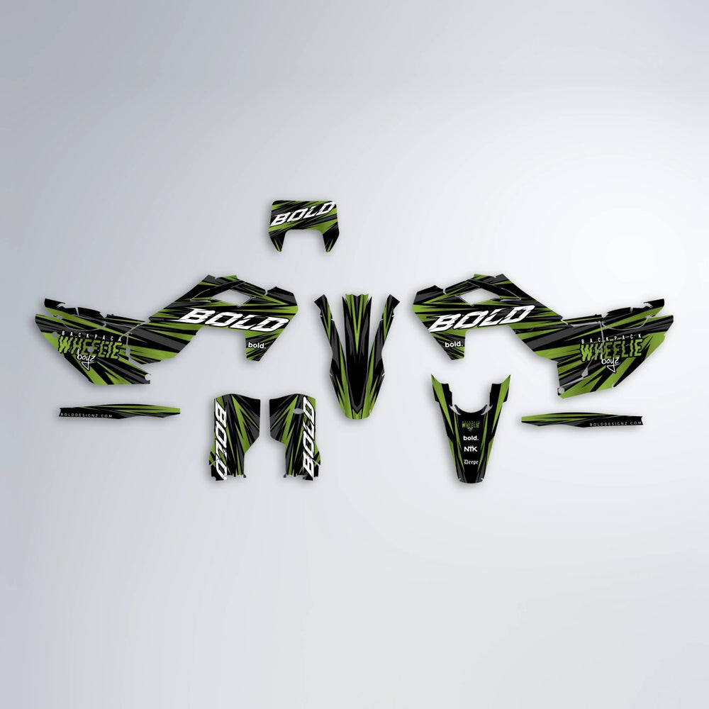 RAGE Husqvarna FE/TE graphics kit parts layout in Olive