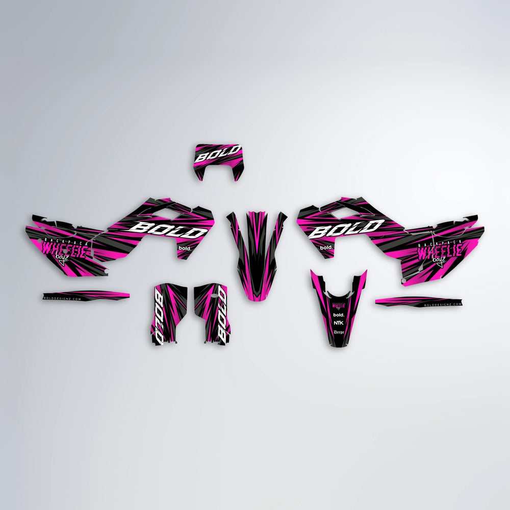RAGE Husqvarna FE/TE graphics kit parts layout in Pink