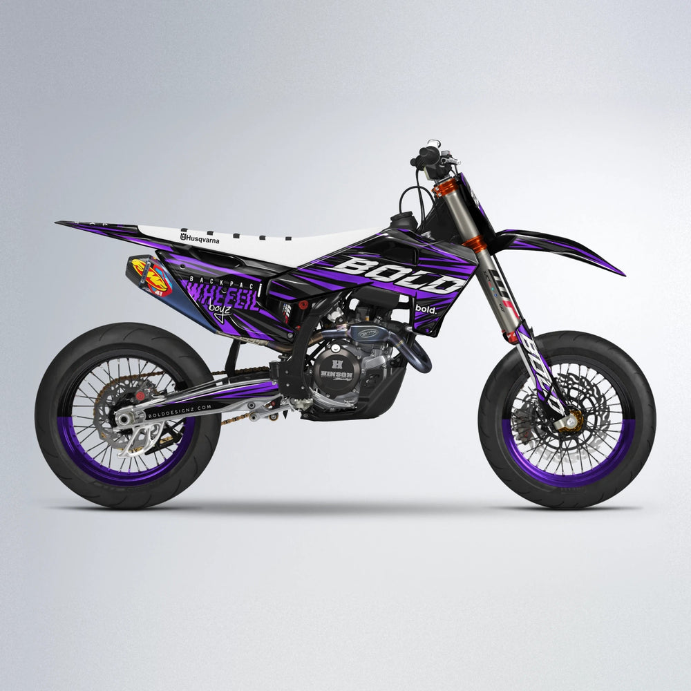 RAGE Husqvarna FE/TE supermoto graphics kit in Purple