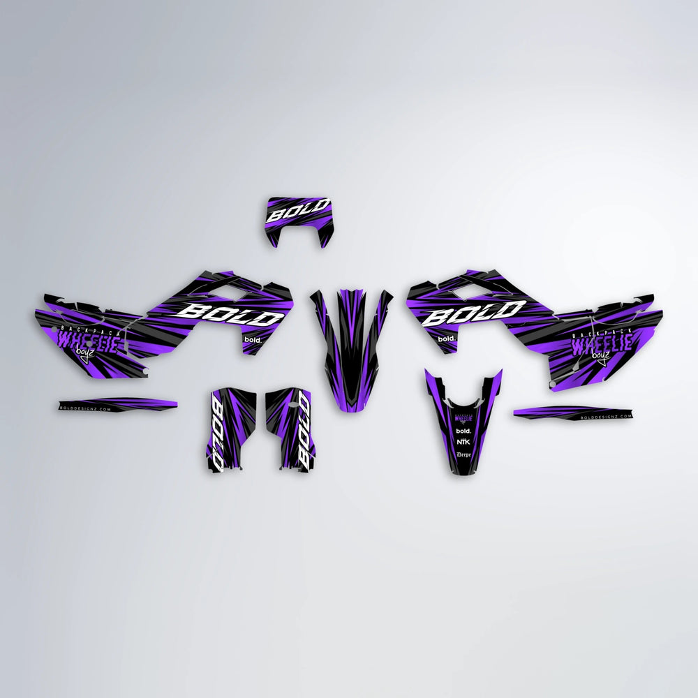 RAGE Husqvarna FE/TE graphics kit parts layout in Purple