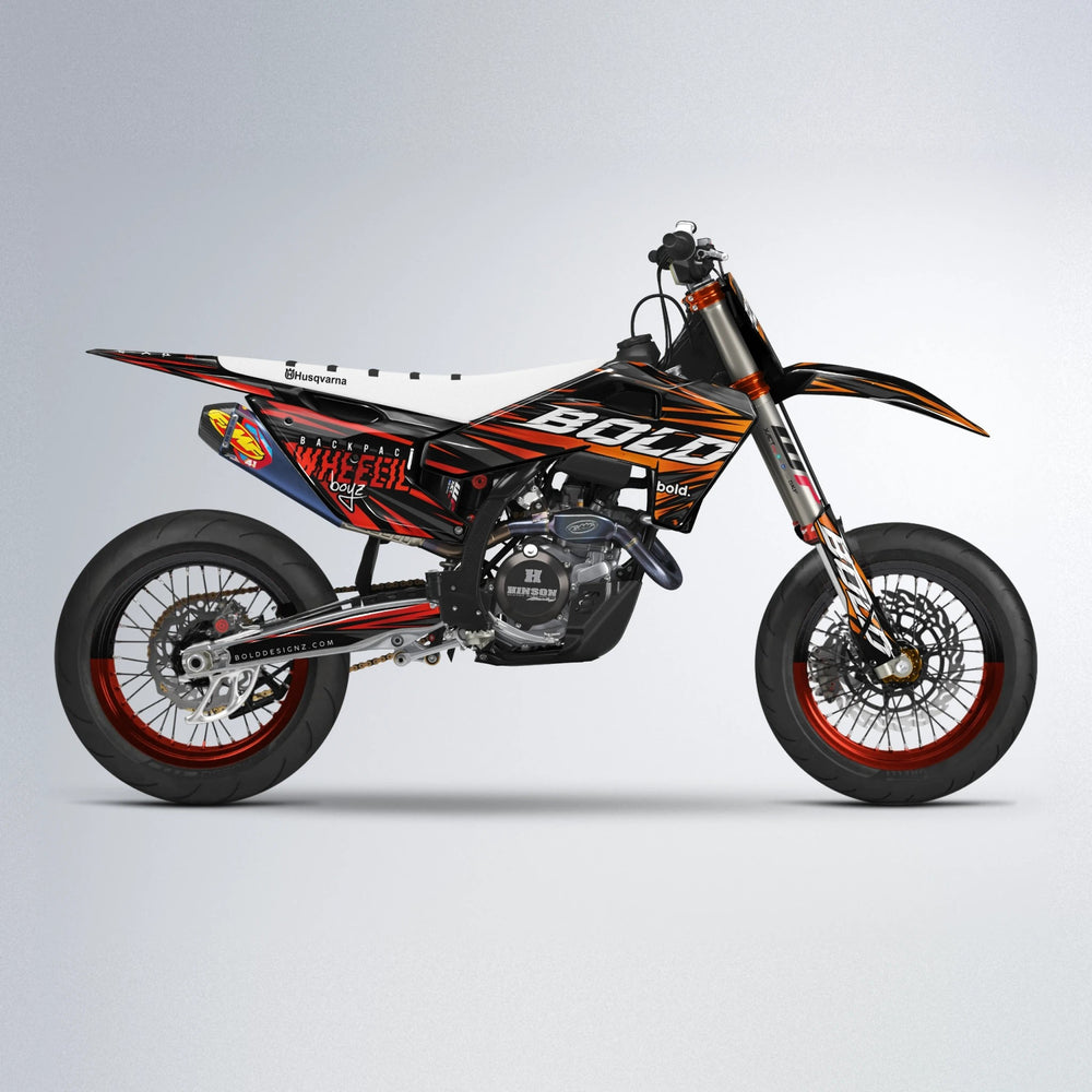 RAGE Husqvarna FE/TE supermoto graphics kit in Red & Orange