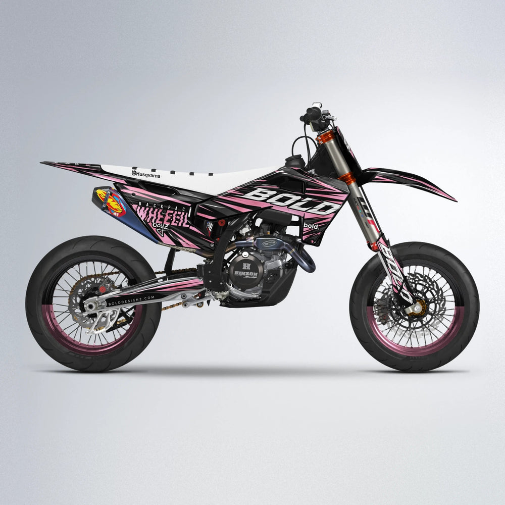 RAGE Husqvarna FE/TE supermoto graphics kit in Sakura Pink