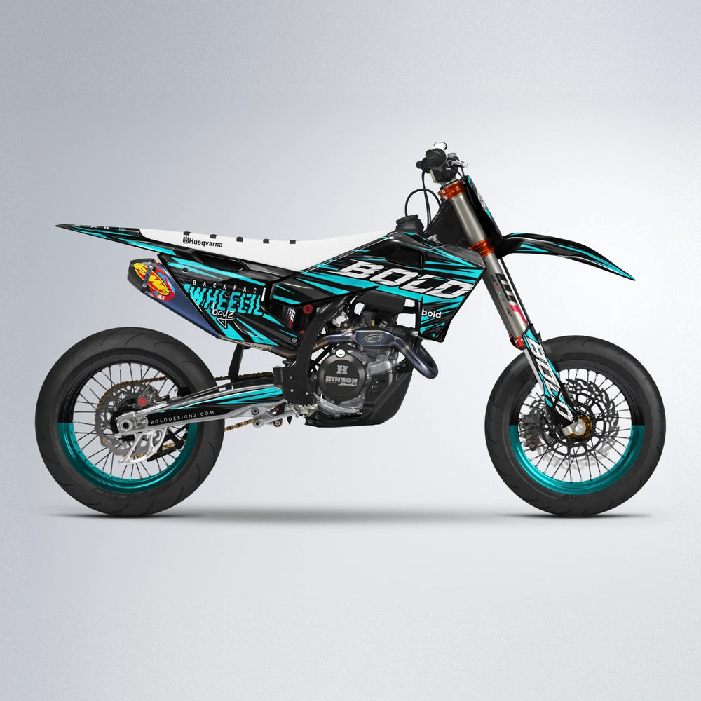 RAGE Husqvarna FE/TE supermoto graphics kit in Teal