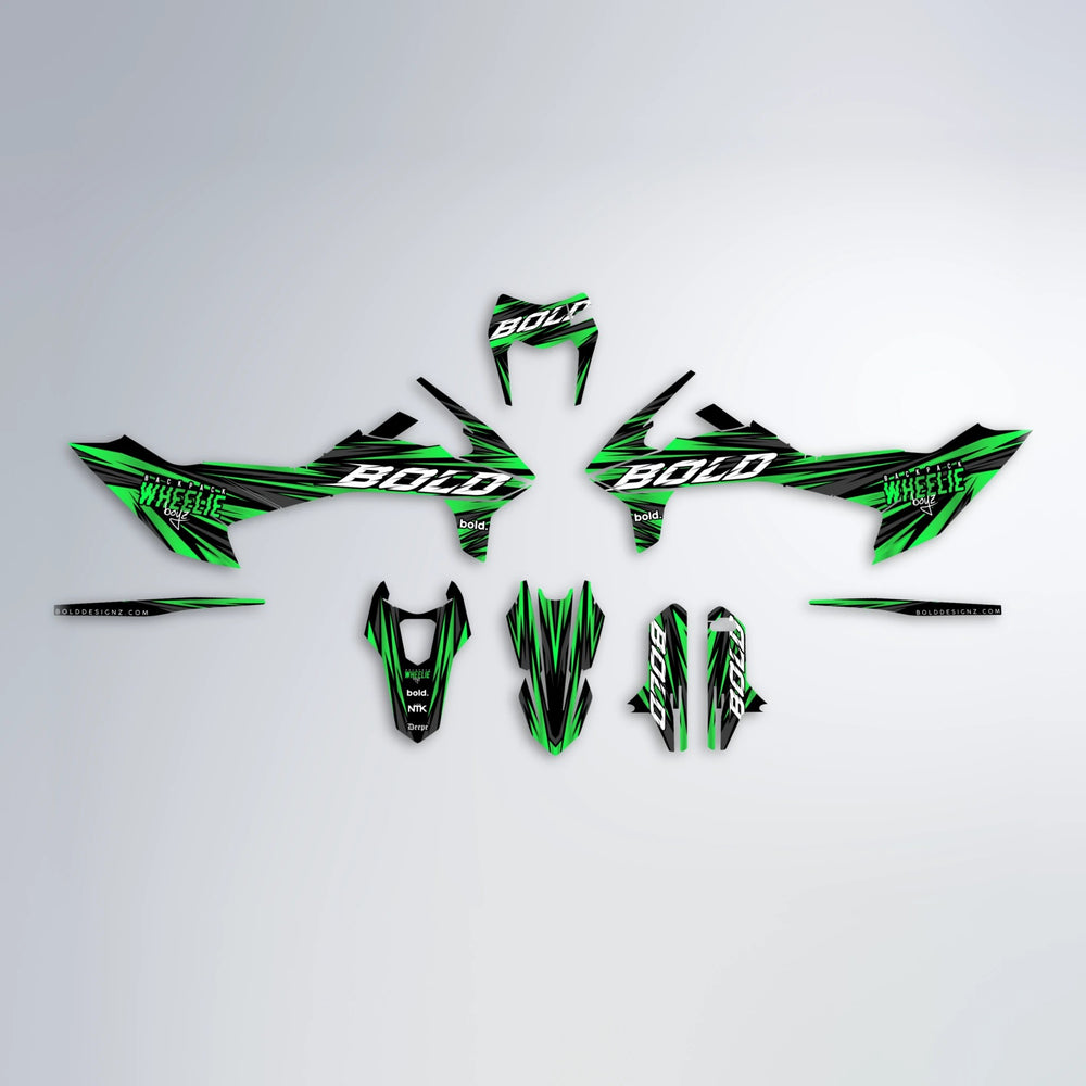 RAGE KTM SMC 690 graphics kit parts layout in Green