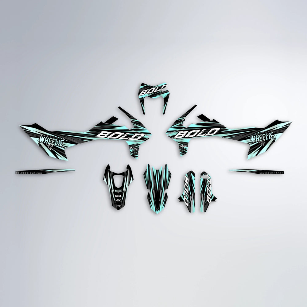 RAGE KTM SMC 690 graphics kit parts layout in Mint