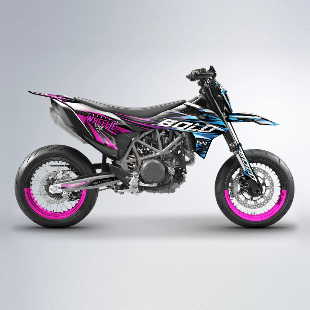 RAGE KTM SMC 690 supermoto graphics kit in Pink & Light Blue