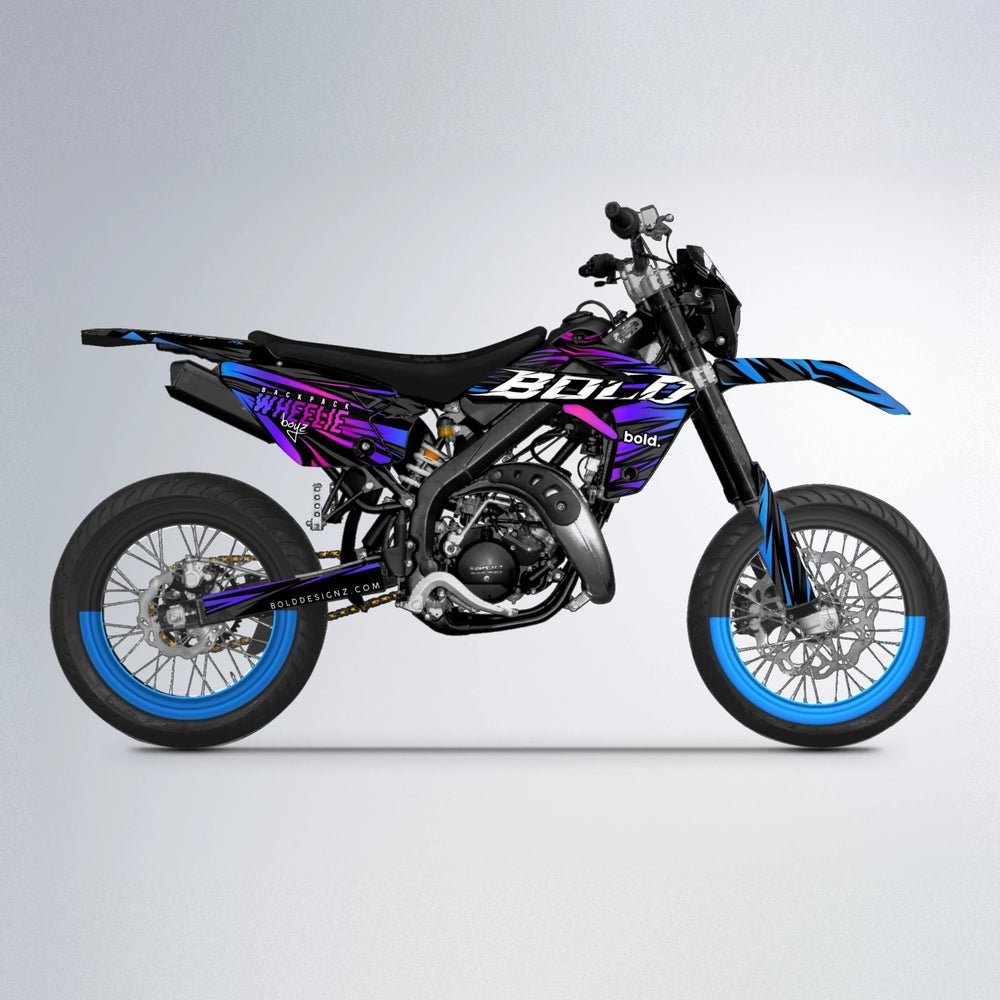 RAGE Rieju MRT supermoto graphics kit in Blue Purple Fade