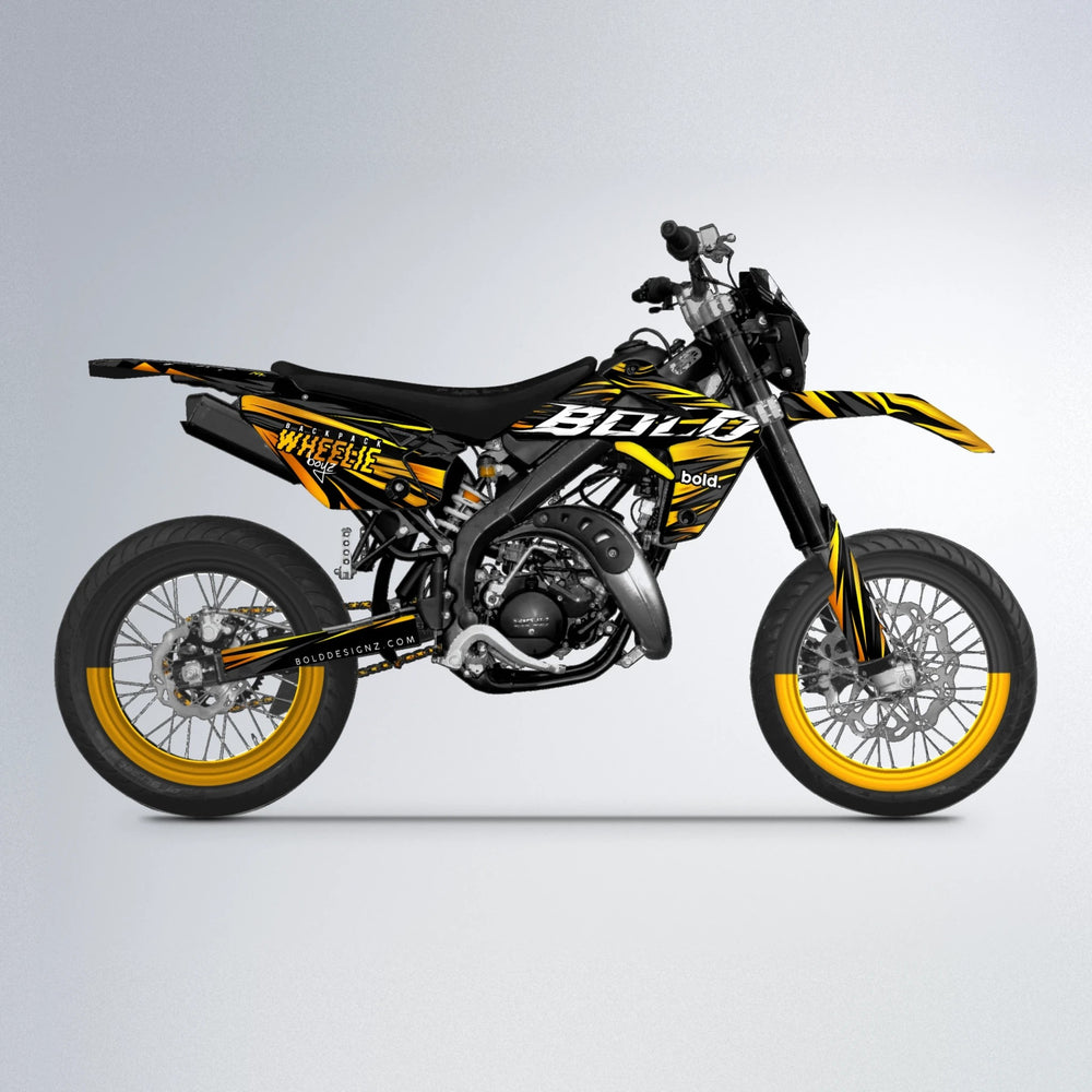 RAGE Rieju MRT supermoto graphics kit in Orange & Yellow
