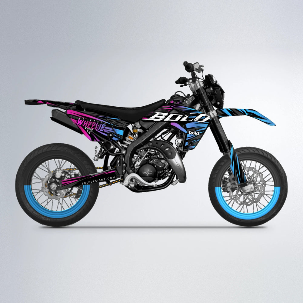 RAGE Rieju MRT supermoto graphics kit in Pink & Light Blue