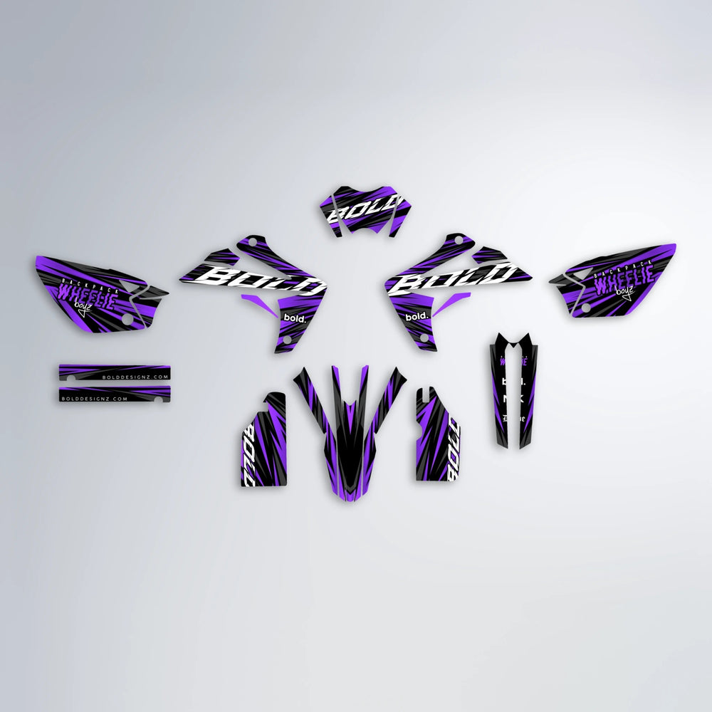 RAGE Rieju MRT graphics kit parts layout in Purple