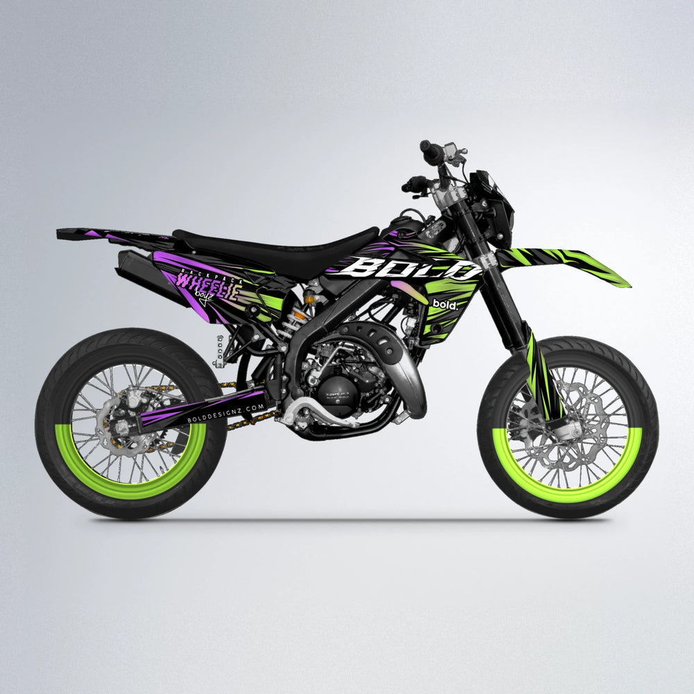 RAGE Rieju MRT supermoto graphics kit in Purple & Yellow
